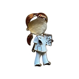 Charming Nurse Brooch White Enamel Medical Pin, Female Doctor Lapel Pin with Chart, Gift for Healthcare Hero, Medical Staff Accessory
