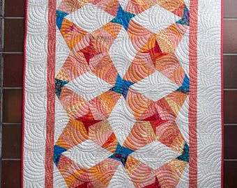 Edredón de patchwork único en su tipo, hecho a mano, en colores vibrantes