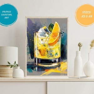 Orange Cocktail Wall Art Aesthetic Bar Cart Decor Vibrant Drink Poster Modern Kitchen Colourful Funky Summer Beverage Unique Gift