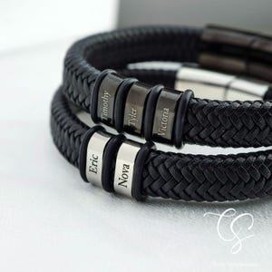 Personalized Bracelet For Men,Mens Leather Bracelet with Engraved Beads,Custom Mens Bracelet,Braided Bracelet,New Dad Gift,Personalized Name