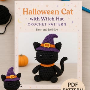 Halloween Cat with Witch Hat – Crochet Pattern (PDF)