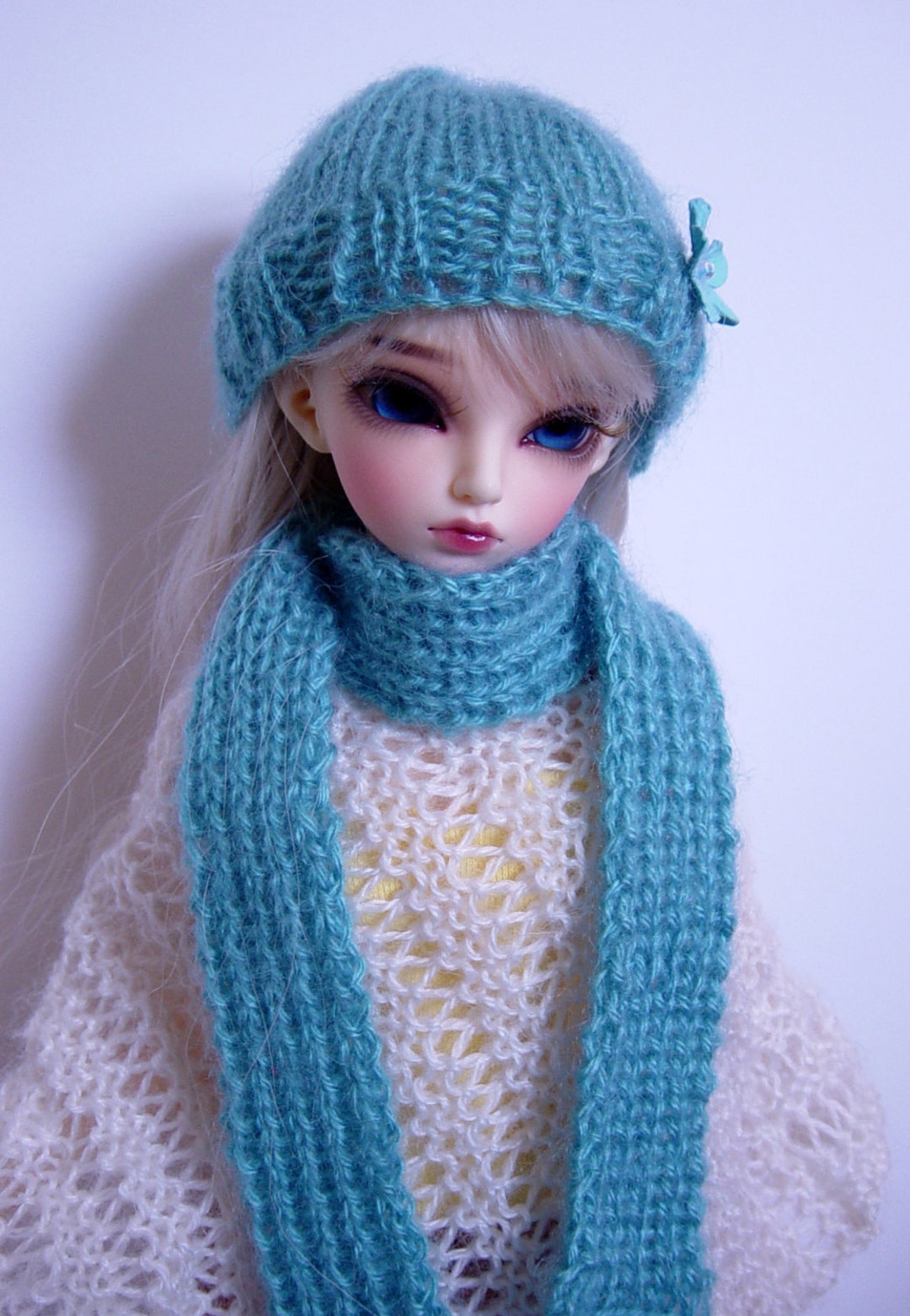 Mnf/minifee Slim Mini Hand Knitted Mystic Teal Hat and Scarf - Etsy