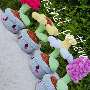 Pacote de padrões de crochê para vasos de flores em PDF | Rosa, Girassol, Narciso e Jacinto | Flores Amigurumi
