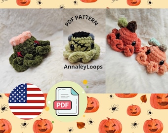 Paquete de patrones de ganchillo de pulpo de Halloween / Conjunto de amigurumi de zombi, Frankenstein y calabaza en PDF