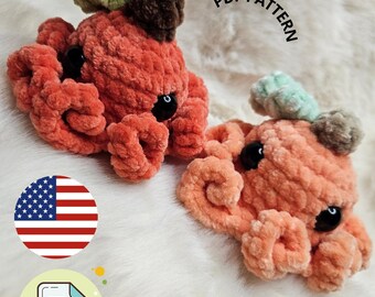 Patrón de crochet de pulpo calabaza / Peluche amigurumi de Halloween en PDF
