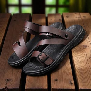 Men&#39;s Casual Leather Sandals - Breathable PU Summer Slides, Non-Slip Outdoor Sport Sandals, Roman Beach Flip Flops