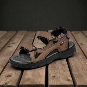 Herren Strandsandalen aus veganem Leder - Sommer offene Zehenwandersandalen - Outdoor-Sandalen mit verstellbarem Riemen - atmungsaktiv, rutschfest