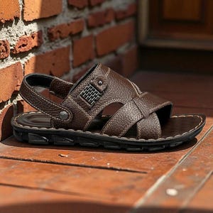 Men&#39;s Genuine Cow Leather Sandals – Handmade Breathable Summer Slippers – Casual Open-Toe Sandals for Travel, Outdoor or Home