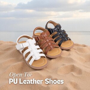 Unisex Kids PU Leather Sandals – Non-Slip, Durable, Open-Toe Summer Beach Shoes for Boys and Girls – Vegan Friendly Footwear