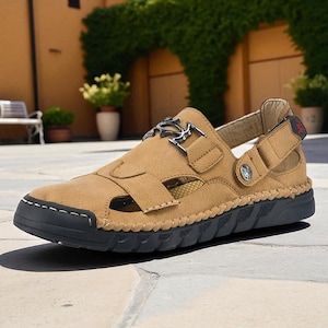 Men’s Leather Summer Sandals – Casual Slippers for Men – Breathable Beach Shoes – Handmade Comfy Flats – Outdoor Walking Sandals