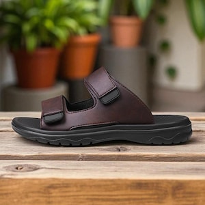 Men’s Genuine Leather Summer Sandals – Retro Casual Open-Toe Slides – Comfortable Outdoor Slippers