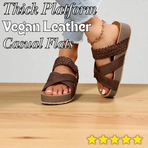 Women&#39;s Sexy Summer Sandals – Open Toe Cross-Band Slides – Thick Platform Vegan Leather Casual Flats