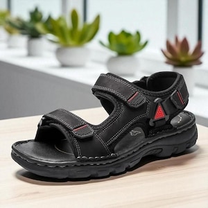 Men’s Leather Summer Sandals – Casual Non-Slip Outdoor Slides – Breathable Roman Style Sandals – Black & Brown