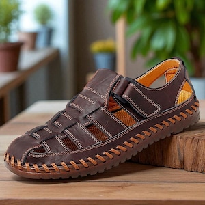 Men’s Roman Leather Sandals – Genuine Leather Summer Business Casual Shoes – Breathable Gladiator Sandals for Men