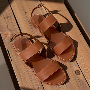 Genuine Leather Flat Sandals for Women – Roman Style Summer Shoes with Cross Straps – Handmade High Quality Minimalist Sandals