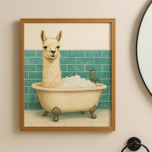 Llama in the Tub - Funny Bathroom Wall Art | Quirky Animal Digital Print | Instant Download