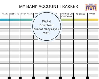 Bank Account Tracker – Organize Finances (Digital Download)