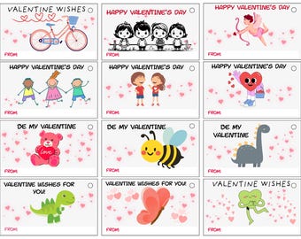 Kids Valentine Cards, Playful Classroom Exchange, 12 Unique Designs