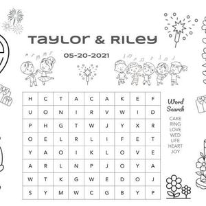 Kids Activity and Coloring Placemat for Wedding | Personalized Name and ...