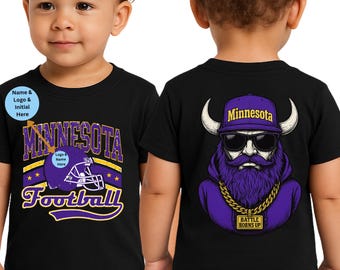 Personalized Minnesota Football Shirt for Kids, Toddler Youth Tee or Baby Onesie®, Custom Name Gift, Viking Game Day Outfit