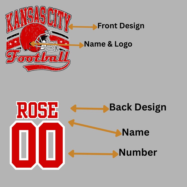The image is a graphic design featuring a football helmet and the text "KANSAS CITY FOOTBALL" along with a number "00" and the name "ROSE" below it.