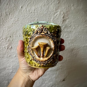 Handmade Ceramic Travel Mug with Mushrooms | Woodland Coffee Cup | Cottagecore Tumbler | Pottery To Go Cup | Nature Lover Gift