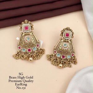 Gold Plated Chandbali Earrings, Indian Jewelry, Gift for Her- Delivery Duty Paid