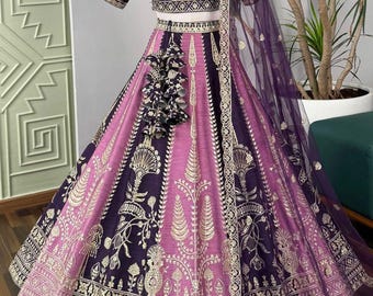 Elegant Purple and Pink Embroidered Lehenga – Designer Bridal Wedding Wear | Heavy Zari Work Indian Outfit