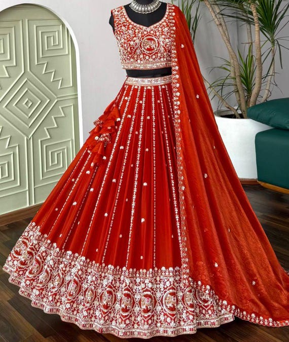 Red Bridal Lehenga Choli With Dupatta, Indian Wedding Choli, Party Wear Lehenga, Girls & Women Made To measure Ghaghra Choli