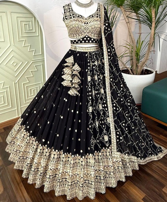 Black Color Sequence Zari Work Designer Wedding Lehenga Choli for Wedding  Function - Etsy