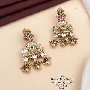 CZ Earrings / Antique gold plated multiple jhumka dangle Earrings / Peacock Stud / South Indian Jhumki / Jumka /Bridal Jhumkha
