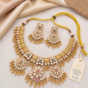 Kundan Wedding Jewelry Set, Emerald Ruby Necklace, Indian Bridal Earrings & Maang Tikka