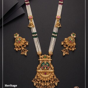 Royal Heritage Long Necklace Set, Indian Kundan Jewelry Set, Pearl Beaded Rani Haar, Bridal Wedding Jewelry