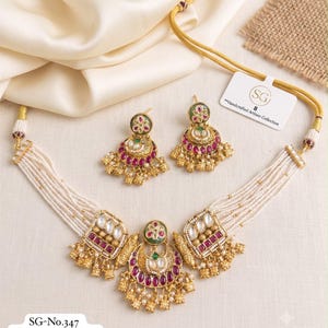 Gold Rajvadi Choker Set, Kundan Ruby Red Stone, Antique Indian Bridal Necklace, Floral Bridal Lehenga, Mehendi Functions