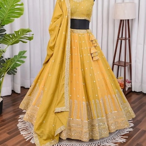 Yellow Lehenga Set – Traditional Rajasthani Embroidery & sequence work, Wedding Wear Choli