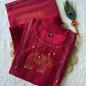 Cherry Cotton Salwar Kameez Suit with Dupatta, Daily Wear Mul Salwar Kameez