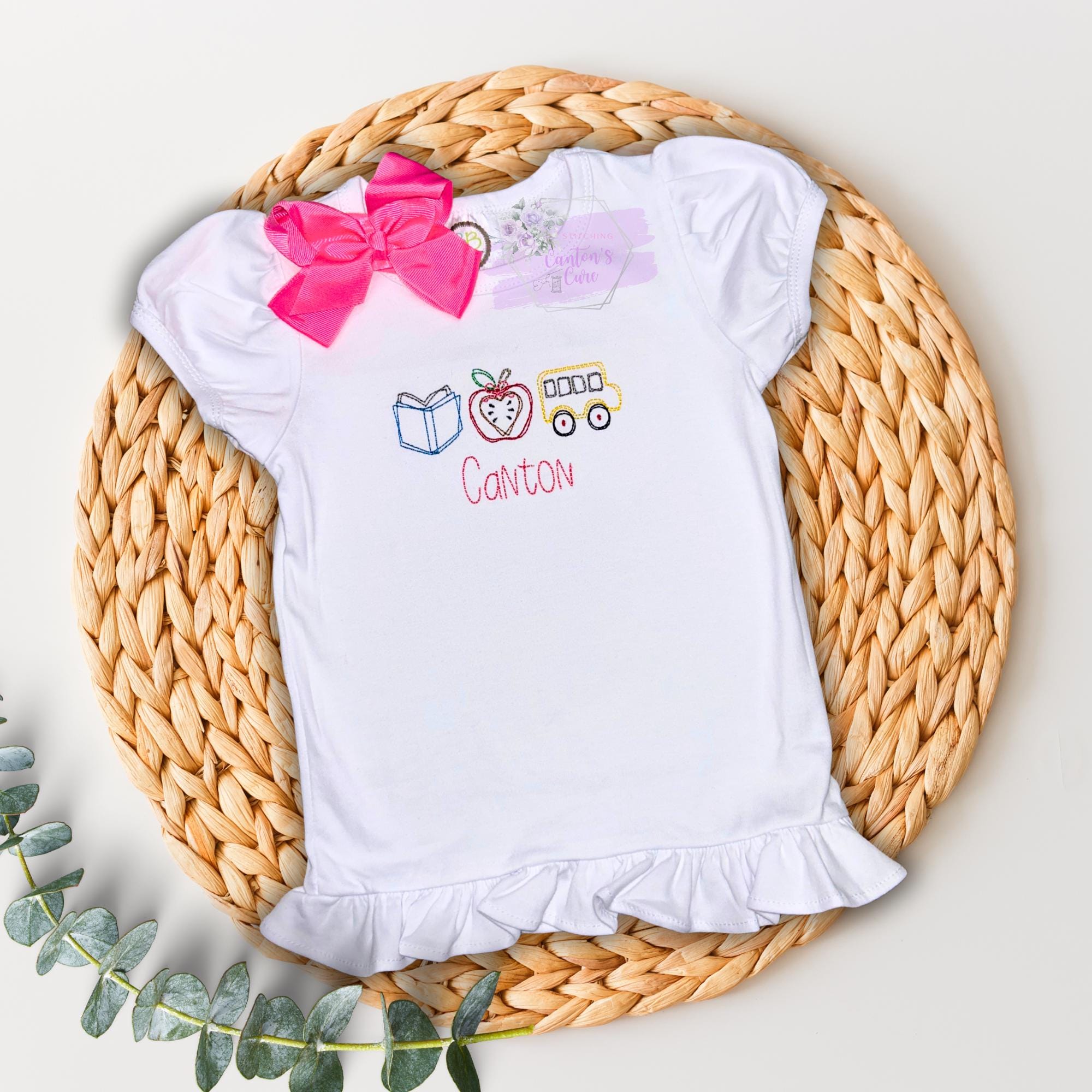 Embroidered Kids Back to School/Personalized Girls Name Tee/Custom Youth T-Shirt/Preschool Kindergarten Outfit/First Day of School Outfit