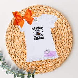 Embroidered Spooky Season Halloween Shirt Bubble Bodysuit/Infant Toddler Kids Outfit/Spooky Ghost Pumpkin Spider Bat Fall Tee for Children