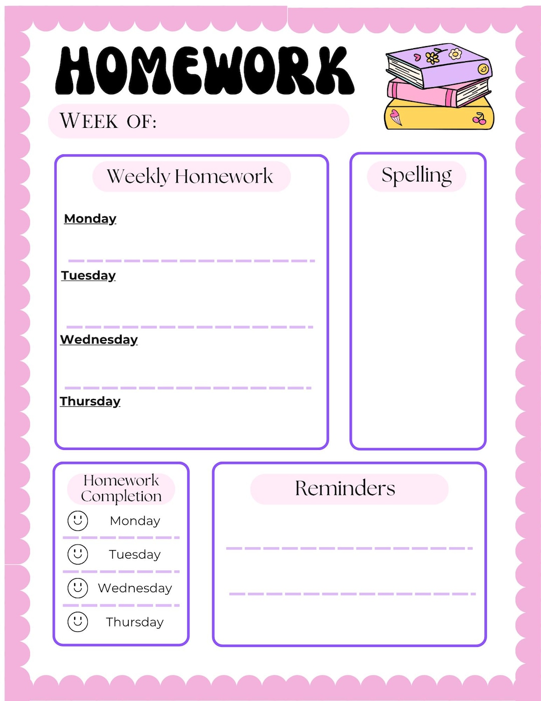 Aesthetic Weekly Homework Page - Etsy