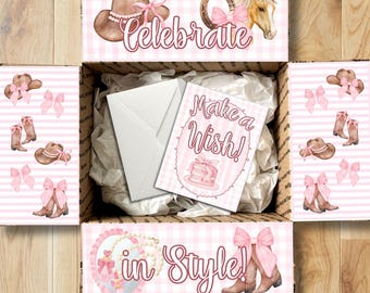 Western Coquette Birthday Care Package Printables • Happy Birthday Box Decor • Pink Gift Box Flap Kit • Instant Download CPK-OCC