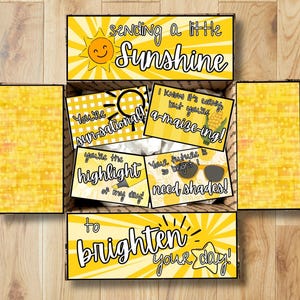 Yellow Care Package Printables • Sending Sunshine Box Decor • Printable College Gift Box Flap Kit • Instant Download