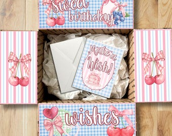 Coquette Birthday Care Package Printables • Happy Birthday Box Decor • Pink & Blue Gift Box Flap Kit • Instant Download CPK-OCC