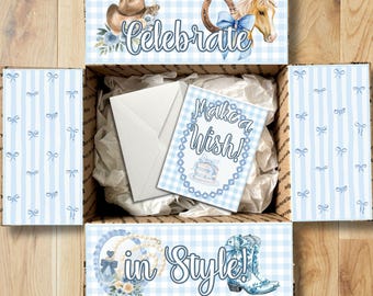 Western Coquette Birthday Care Package Printables • Happy Birthday Box Decor • Blue Gift Box Flap Kit • Instant Download CPK-OCC
