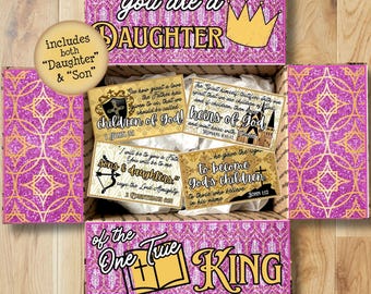 Pink Child of God Faith Care Package Printables • Daughter/Son of the One True King Christian Gift Box Flap Decor • PDF Download CPK-SCR