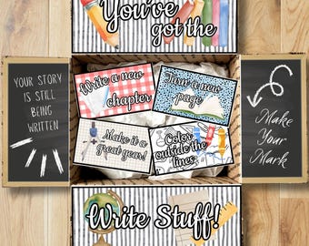 Back to School Care Package Printables • Write Stuff Box Decor • Printable Box Flap Kit • Instant Download CPK-OCC