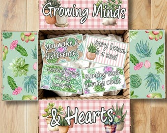 Teacher Care Package Printables • Growing Minds Succulent Box Decor • Printable Box Flap Kit • Instant Download CPK-OCC