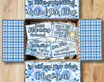Druckvorlagen für Geschenkverpackungen mit blauem Blumenmuster • Deko-Ideen für Geschenkboxen aus „Out of the Blue“ • Druckbares Set für Geschenkbox-Klappen für Studenten • Sofort-Download CPK-COL