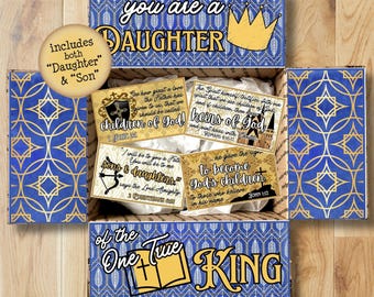 Blue Child of God Faith Care Package Printables • Daughter/Son of the One True King Christian Gift Box Flap Decor • PDF Download CPK-SCR