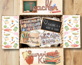 Teacher Care Package Printables • School Survival Kit Box Decor • Printable Box Flap Kit • Instant Download CPK-OCC