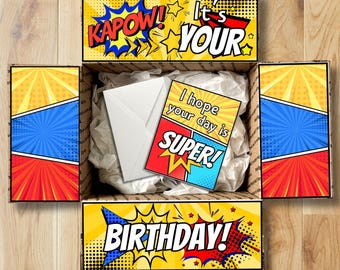 Birthday Comic Book Care Package Printables • Superhero Box Decor • Printable College Gift Box Flap Kit • Instant Download CPK-COL